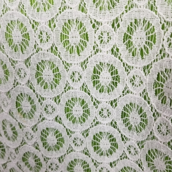 Suzi Chin Lace Overlay Cap Sleeve Mini Dress Cream Green Womens Size 6 Boho - Picture 2 of 7